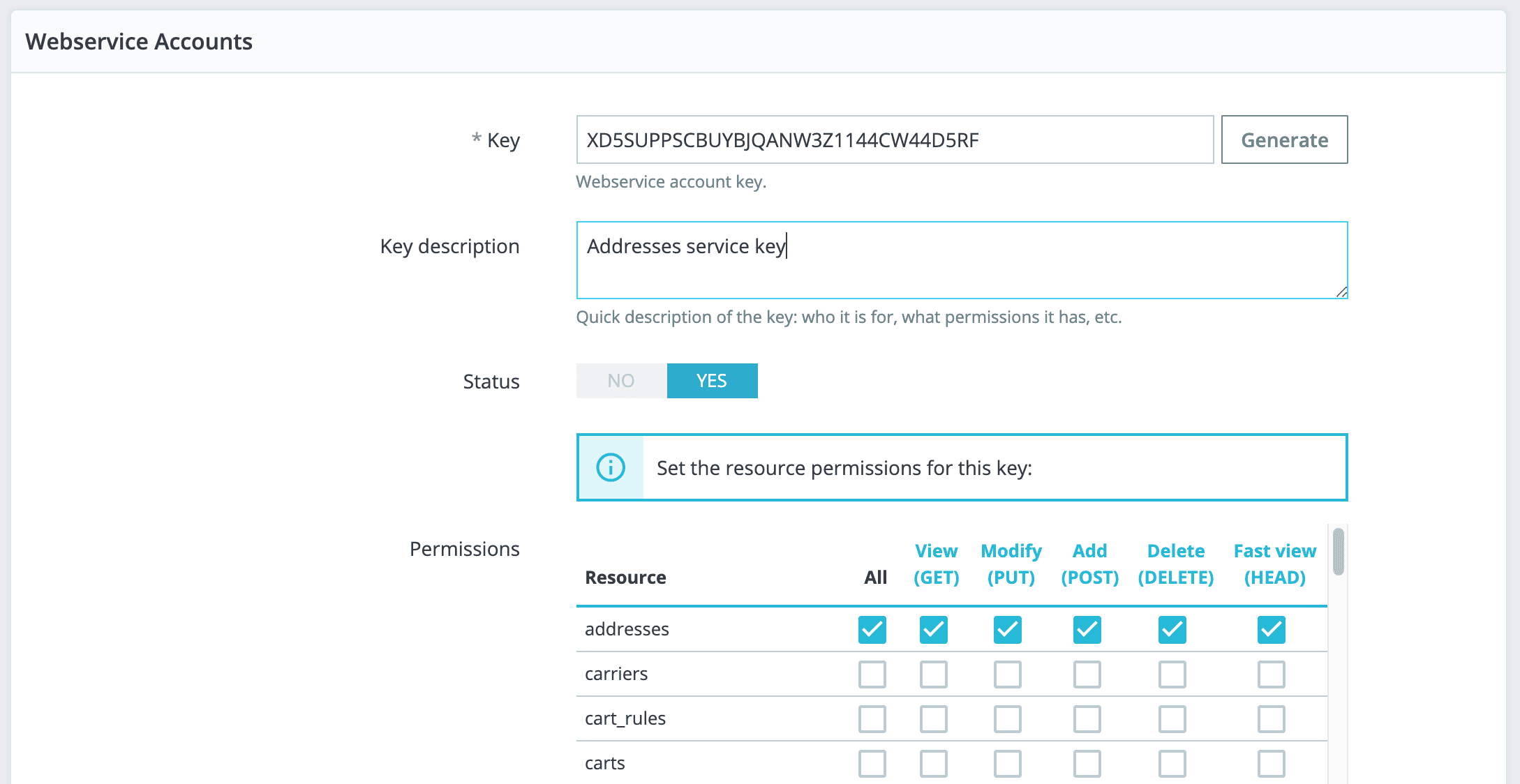 Création d'une clé d'accès